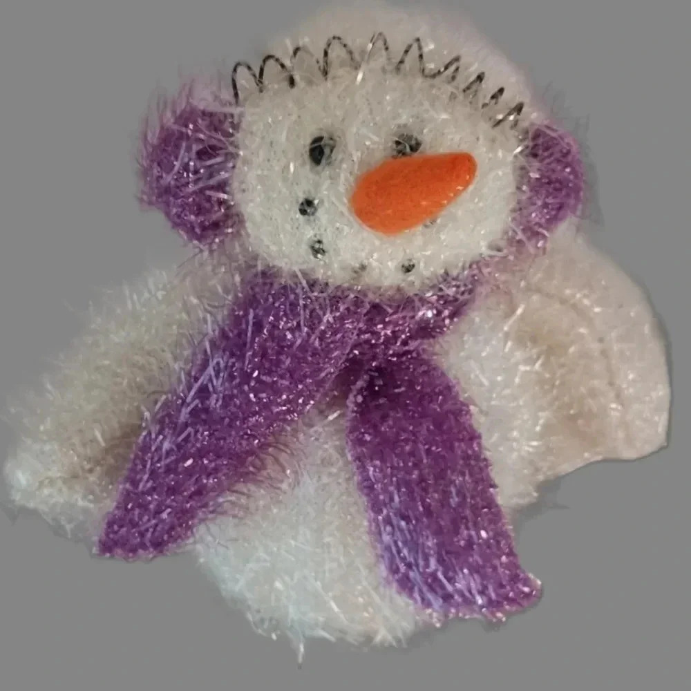 International bazaar vtg tinsel holiday plush snowman with ear muffs